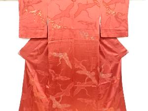 大正ロマン　鶴に松・菊模様織り出し漆着物